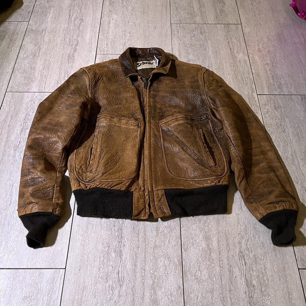 Vintage Schott NYC Jacket Mens 42 Brown Leather Bomber Made USA Sportswear Lined